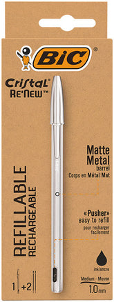 BOLIGRAFO BIC CRISTAL RE´NEW NEGRO + 2 RECAMBIOS | 1 UNIDADES | (BIC)